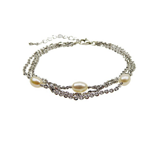 SAN - Armbånd med ferskvandsperler i rhodineret sølv