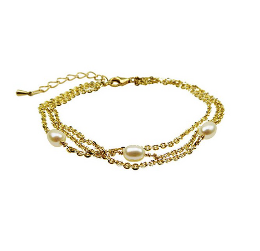 SAN - Armbånd med ferskvandsperler i forgyldt sølv