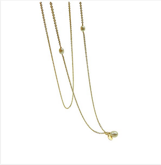 SAN - Collier med ferskvandsperler i forgyldt sølv 45-80cm