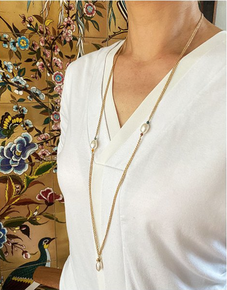 SAN - Collier med fwp. og indiske agater i 18kt forgyldt sølv