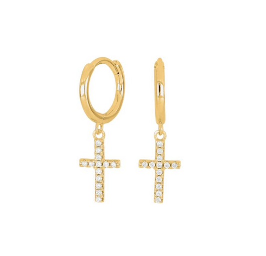 Joanli Nor - Creol med korsvedhæng og hvide zirkonia i forgyldt sølv