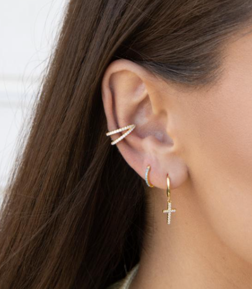 Joanli Nor - Creol med korsvedhæng og hvide zirkonia i forgyldt sølv