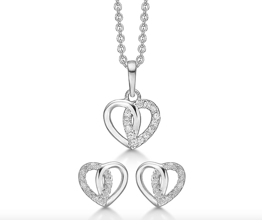 Støvring Design - Smykkesæt, hjerter med cz på den ene side i sølv