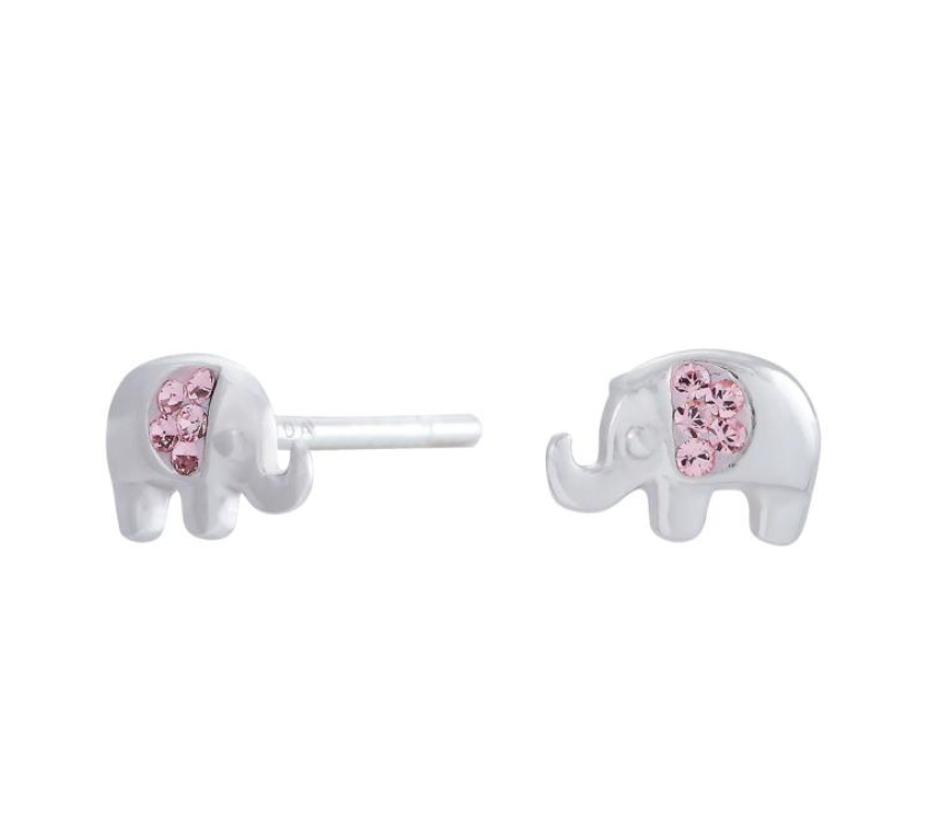 Noa Kids - Elefant øreringe med pink cz. i sølv