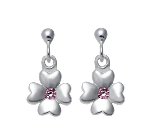 Noa Kids - Kløver øreringe med lyserøde cz i sølv